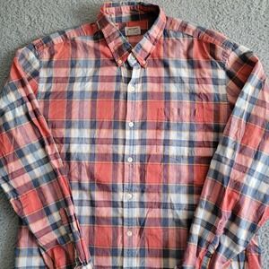J.Crew Summer Plaid Shirt Mens Large Red Blue Tailored Fit Preppy Workwear